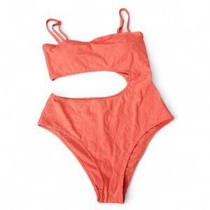 Aerie Coquette Floral Jacquard Textured Cutout One Piece XL Coral Pink Cheeky